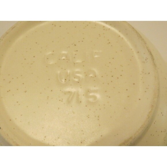 Calif Pottery 715 Mid Century Modern Bowl 1 qt Ivory Speckled Lid Lime Green USA - Picture 7 of 12